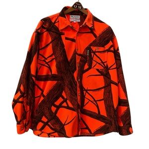 Vintage 80s Columbia Orange Camo Seleca Ridge Blazecamo Hunting Shirt Mens L